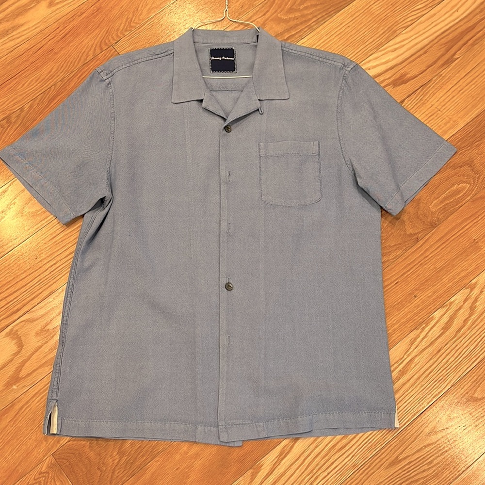 Tommy Bahama denim look silk camp shirt